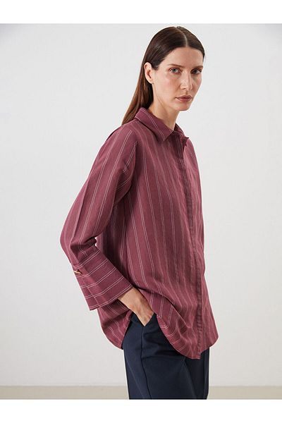 LC Waikiki Burgundy Striped Modal Blend Women's Shirt Tunic