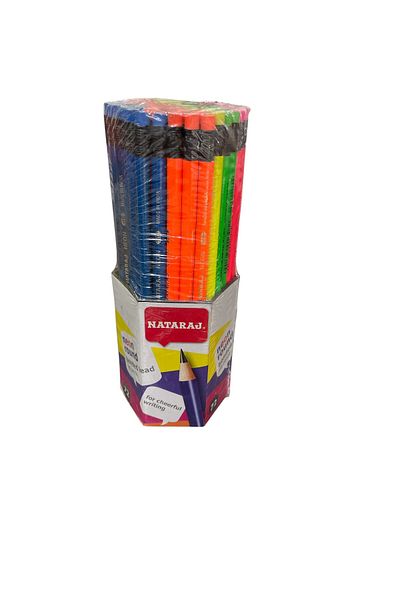 Nataraj Neon Colored Round Pencil with Eraser 72 Pack Hb