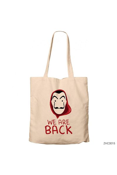 Z zepplin La Casa De Papel We Are Back Cream Zippered Cloth Bag Gabardine