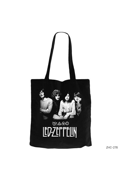 Z zepplin Geantă din pânză neagră Led Zeppelin Group cu fermoar Gabardine