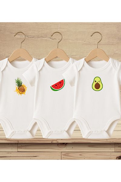MODAT Pineapple Watermelon Avocado Printed 3 Pieces Printed Baby Bodysuit