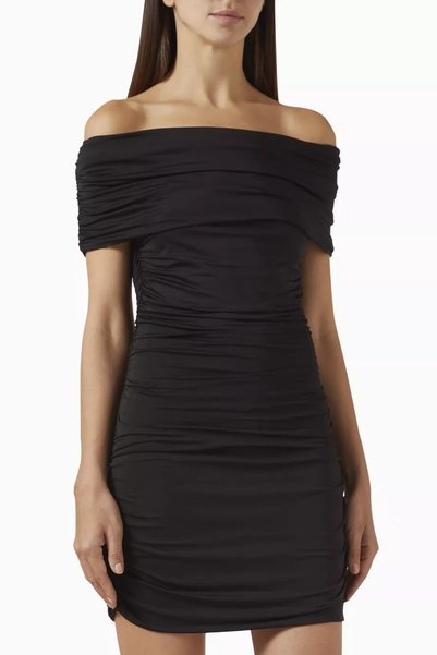 12storeez Off-The-Shoulder Mini Dress, Convertible Collar Black