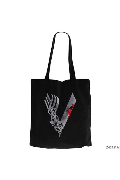 Z zepplin Vikings Blood Logo Black Zipper Cloth Bag Gabardine