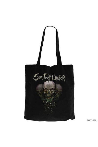 Z zepplin Geantă neagră din pânză cu fermoar Six Feet Under Skulls Gabardine