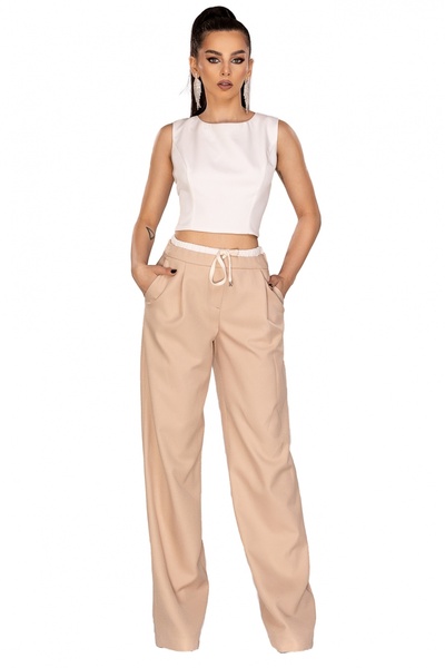 Atmosphere Fashion Pantaloni bej drepți cu șnur