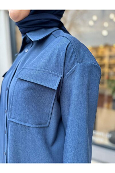 Babil Butik Πουκάμισο Eliza με τσέπες μπλε