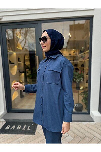 Babil Butik Πουκάμισο Eliza με τσέπες μπλε