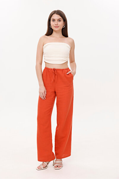 LA PANTE Muslin Orange Trousers with Elastic Waist and Laces