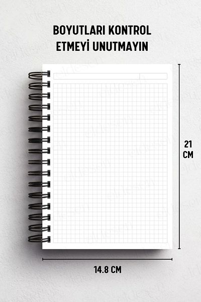 Eldesen Tasarım Spiral Thick Cover Checkered Notebook, A5 Size 80 Sheets 160 Pages, Checkered Notebook