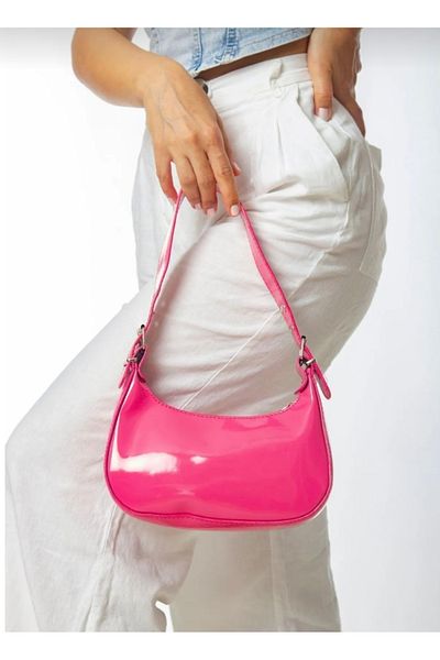 MODA Fuchsia Patent Leather Zipper Stylish Arm Bag