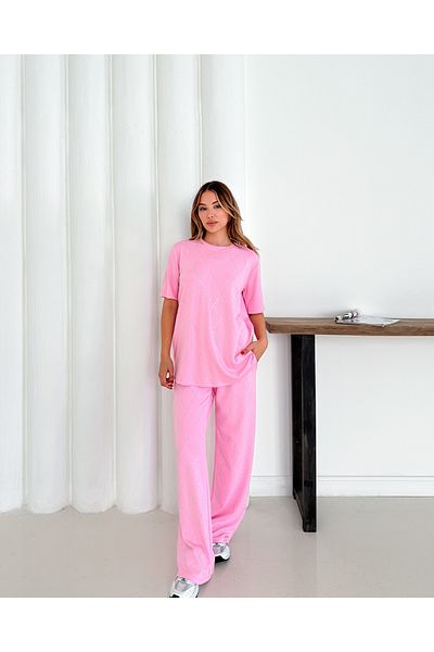 badibadii Women's Casual Diamond Blouse Elastic Waist Trousers Modal Suit 3089 60283231