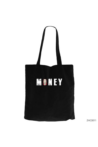 Z zepplin La Casa De Papel Money Black Zippered Cloth Bag Gabardine