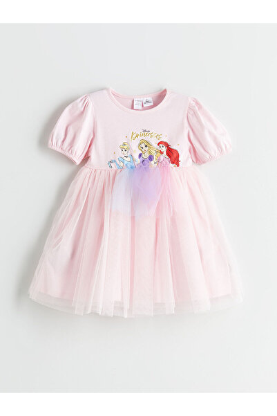 LC Waikiki Nevavm Cinderella Aurora and Ariel Printed Girls' Dress with Diffe...