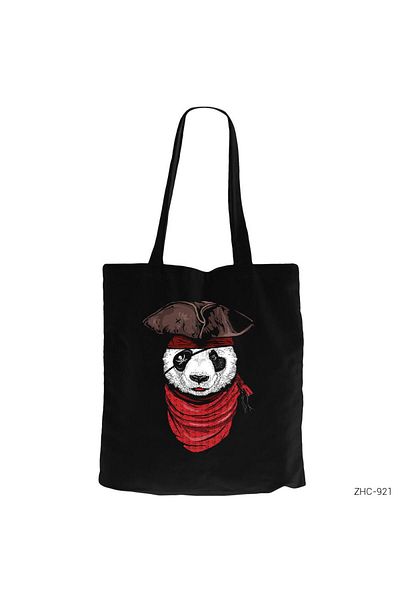 Z zepplin Panda Pirate Black Zippered Cloth Bag Gabardine