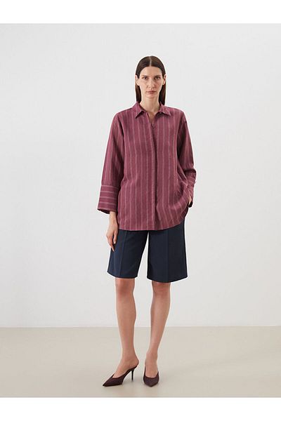 LC Waikiki Burgundy Striped Modal Blend Women's Shirt Tunic