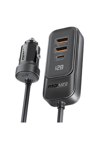 Promate 120W Car Charger, Dual 30W USB-C and Dual 30W QC3.0 Ports