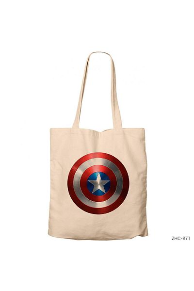 Z zepplin Captain America Sheild Metal Cream Zippered Cloth Bag Gabardine