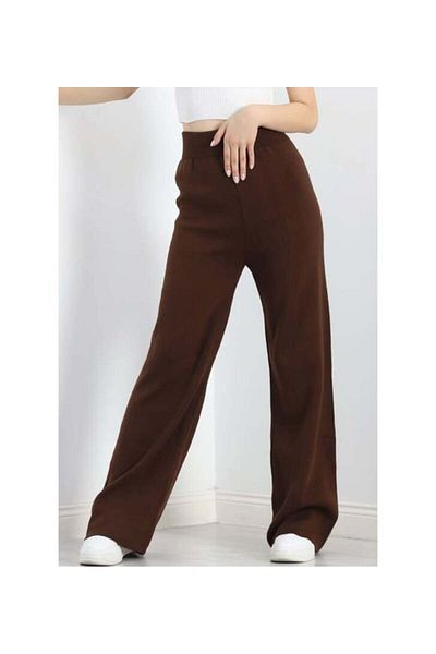 STF MODA Women's Brown Baggy Tricot Pants