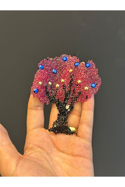 Gönülden Tasarım Iron on Stone Beaded Tree Arma Sewing Accessory 10X9 cm Pink