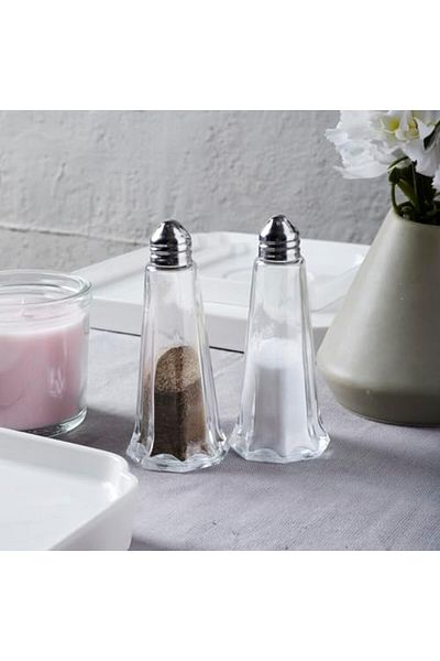 Mena Rise Diyar-Ifırsatshop 15332 2-Piece Glass Body Metal Chrome Lid Salt and Pepper Shaker - Spice Rack Karabi