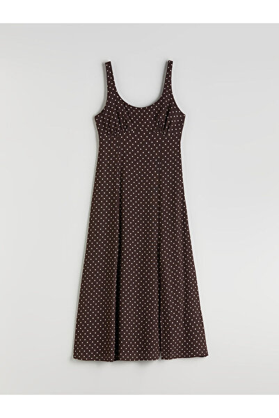 LC Waikiki Kahverengi U Yaka Puantiyeli Askılı Elbise