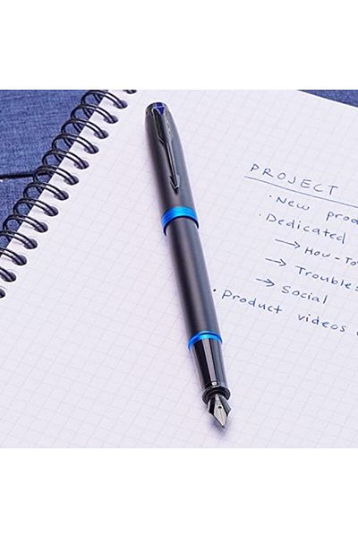 Mena Rise Şirinshop Im Vibrant Rings Fountain Pen, Satin Black Paint with Teal Highlight, Medium Nib and Blue m