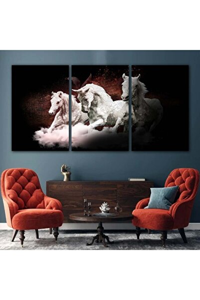 4gdran ثلاث لوحات قماشية مودرن بتصميم حصان مع برواز شامبين مجوف
