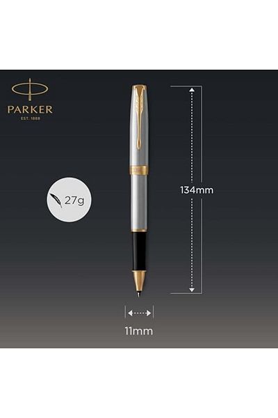 Mena Rise Şirinshop Sonnet Stainless Steel Gold Design Rollerball Pen, Fine Nib, Black Ink 1108