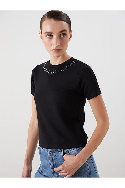 LC Waikiki Νέα σεζόν Crew Neck Rhinestone Γυναικείο Tisort - S5R533Z8