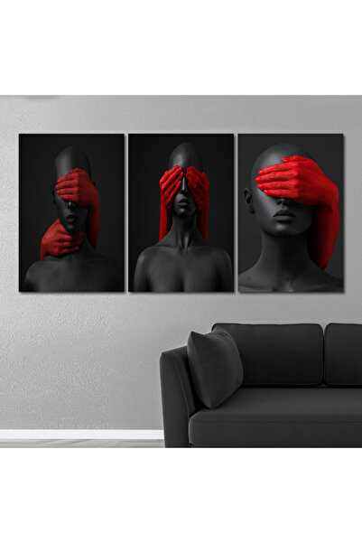 Marktna ثلاث لوحات قماشية بتصميم المرأة مع برواز شامبين مجوف