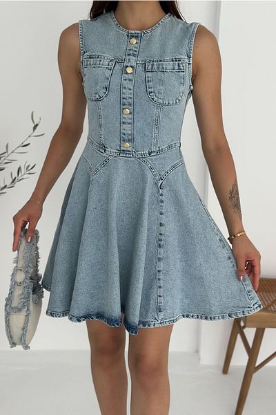 FEMELLE Rochie de blugi de damă cu buzunar cu nasturi