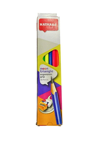 Nataraj Neon Triangle Body Pencil 12 Pack with Eraser & Sharpener Gift (Hb)