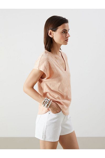 LC Waikiki Pink V-Neck Women's T-Shirt