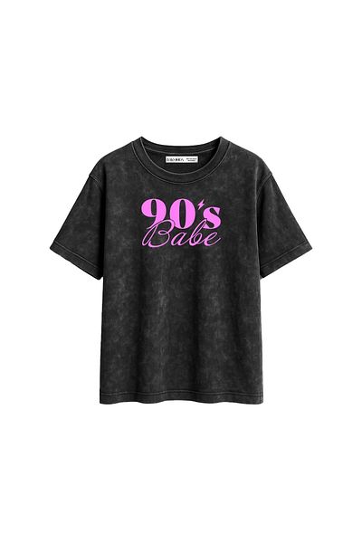 CİNEMA MODA Μαύρο γυναικείο μπλουζάκι 90's Bbe Printed Relaxed Fit Washable