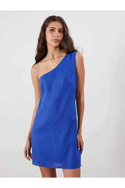 LC Waikiki Μίνι φόρεμα LCW Vision Indigo One Shoulder 100% λινό