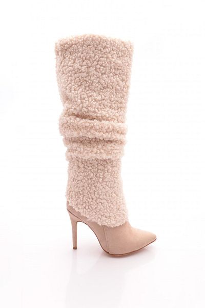 DGN 4244-22K Women's Pointed Toe Long Boots with Fur
