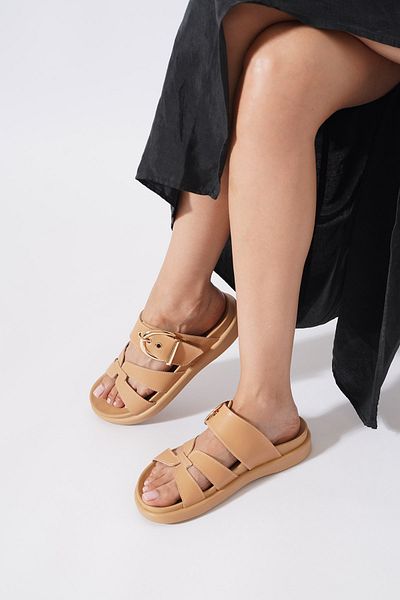 Himushe Women's Slippers with Side Window Buckle Nut Skin