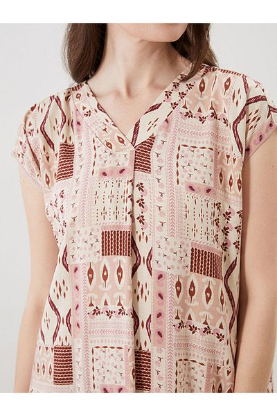 LC Waikiki New Season Ethnic Patterned A-Line Linen Blend Mini Dress - S5R178Z8
