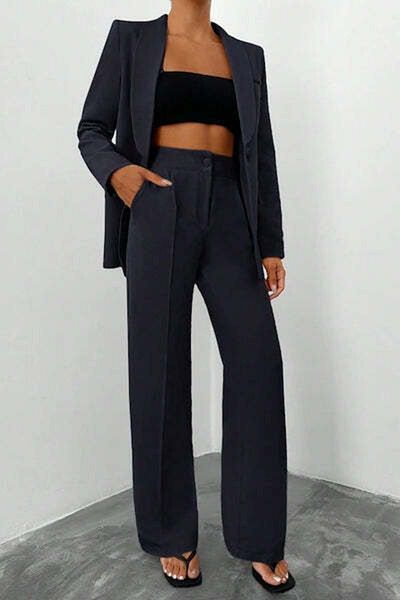 StreetWear Outlet Elegant Women's Suit, Two-Piece with Shawl Collar Blazer and High-Waist Pants