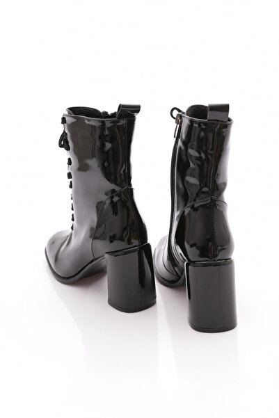 DGN 4053 Önden Bağcikli Yuvarlkak Burun Topuklu Kadin Bot