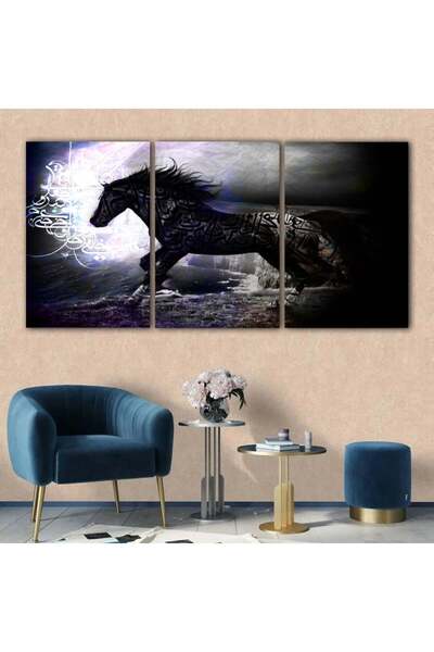 Marktna ثلاث لوحات قماشية مودرن بتصميم حصان مع برواز شامبين مجوف