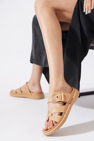Himushe Women's Slippers with Side Window Buckle Nut Skin