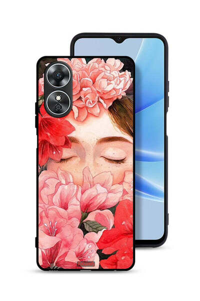 Tolwak غطاء حماية لهاتف Oppo A17 برسومات زهور ووجه فتاة مخفي
