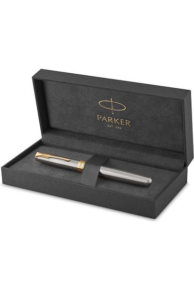 Mena Rise Şirinshop Sonnet Stainless Steel Gold Design Rollerball Pen, Fine Nib, Black Ink 1108
