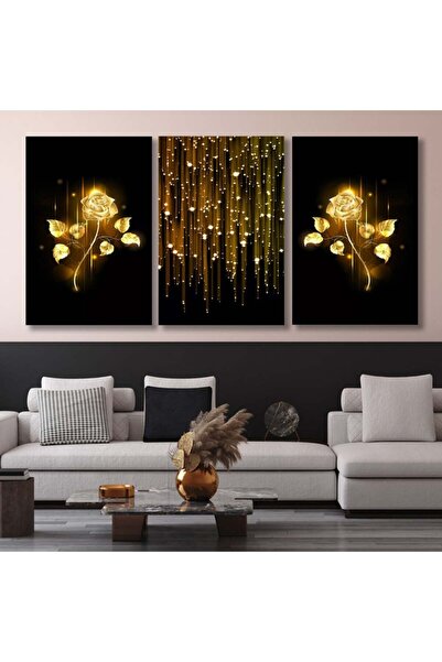 4gdran ثلاث لوحات قماشية بتصميم مودرن مع برواز ذهبي مجوف