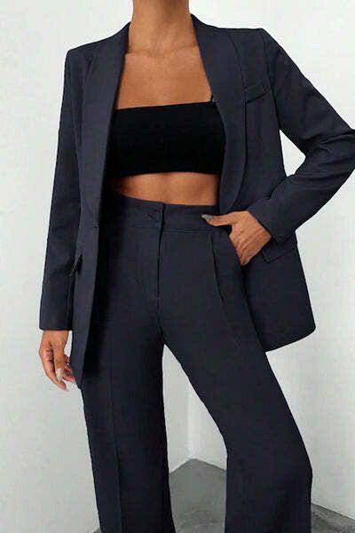 StreetWear Outlet Elegant Women's Suit, Two-Piece with Shawl Collar Blazer and High-Waist Pants