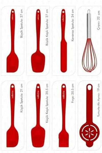 Mena Rise Şirinshop Drongo Heat Resistant Fireproof Non-Stick Silicone Spatula Set 8 Pieces Red 110