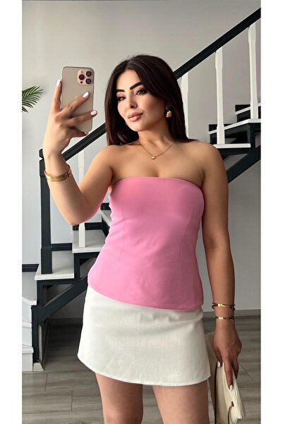Oslove Pink Strapless Blouse