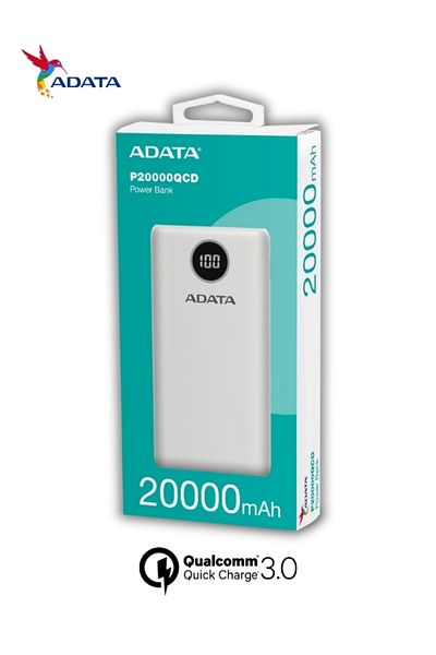 Adata Power Bank P20000QCD | 20,000 mAh | Fast Charging Qualcomm QC 3.0 USB Type-C and Type-A | 18 watt