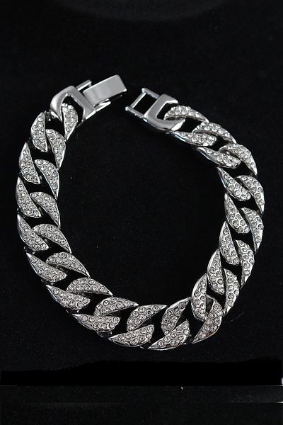 Celira Brass Zircon Stone Cuba Gourmet Model Silver Color Men's Bracelet